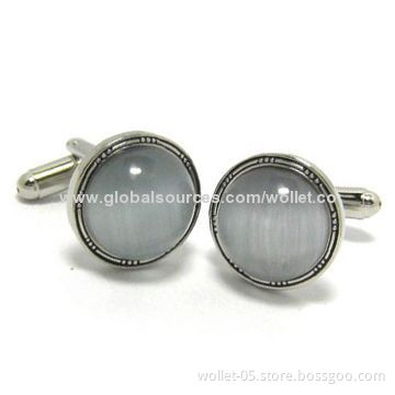 Fashionable Men's Cufflinks, Cat's Eye Stone, Shiny Polished, 316L Stainless Steel